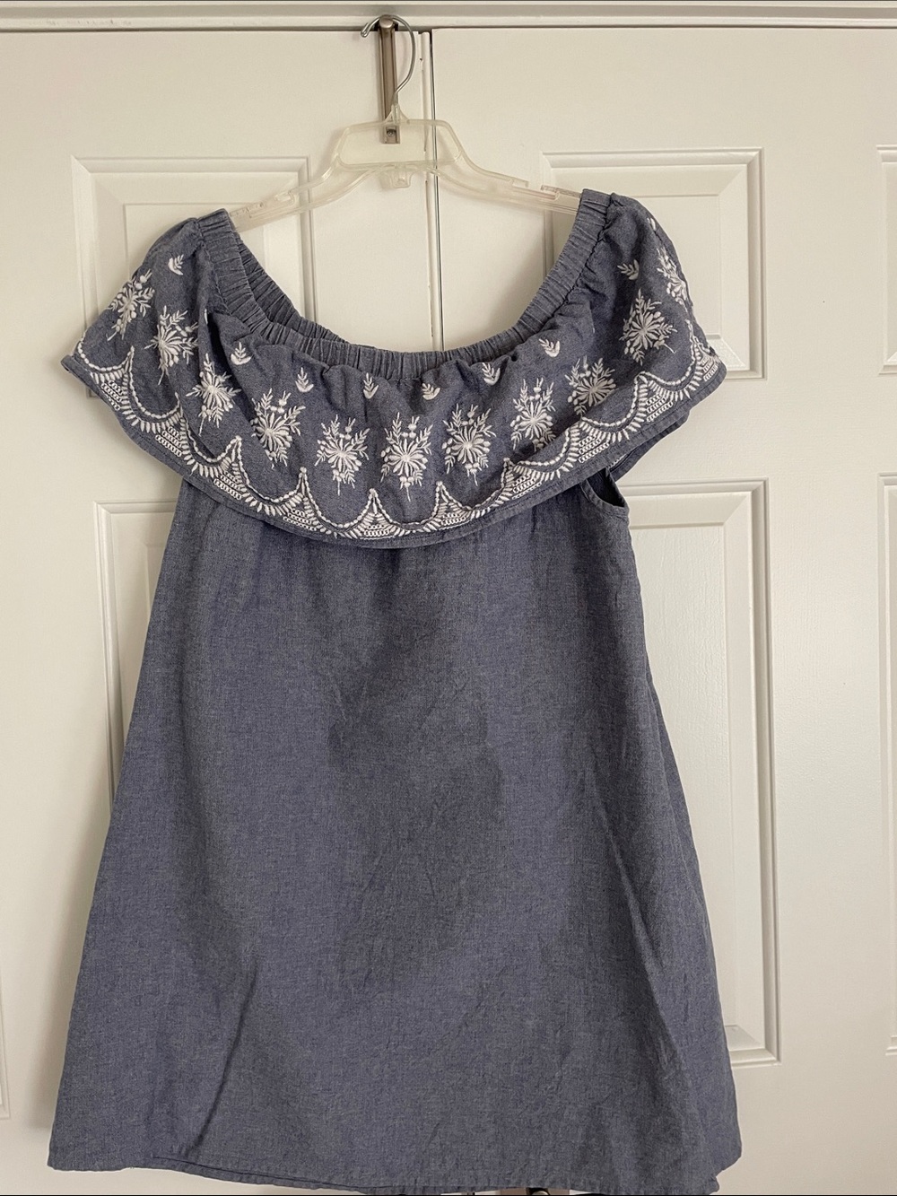 Cost Plus World Market Blue Off-Shoulder Embroidered Dress